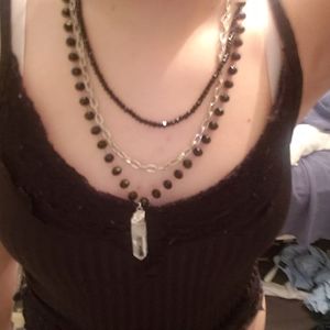 Layered Black and Silver Crystal Beaded Necklace